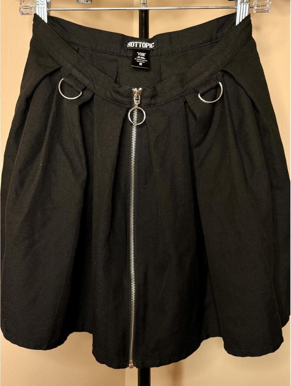 Hot Topic M Black Goth Y2K O-Ring Zip D-Ring Skater Mini Skirt